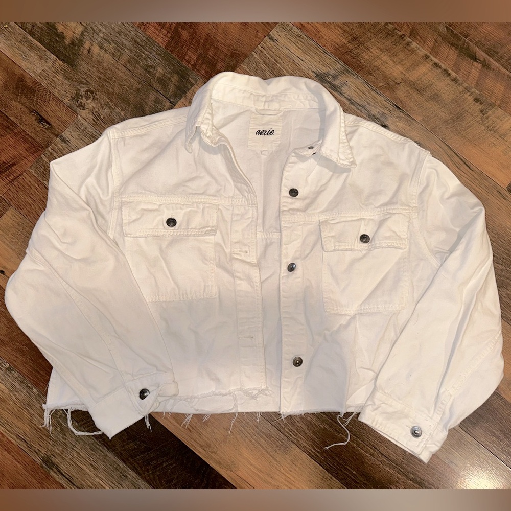 aerie White Cropped Jean Jacket